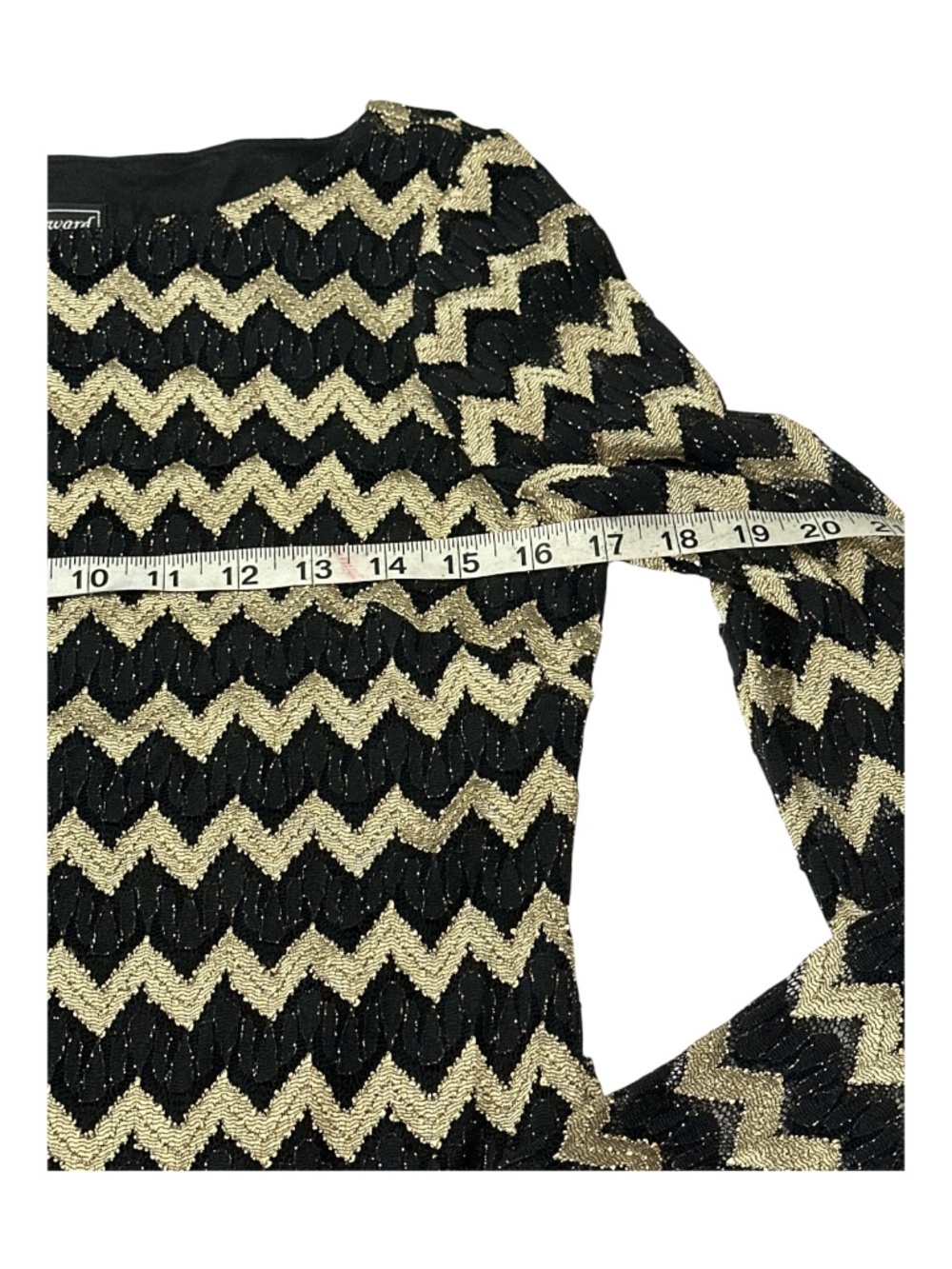 Jessica Howard Black Gold Chevron Lace Dress Size 8 Metallic Long Sleeve - Picture 4 of 10